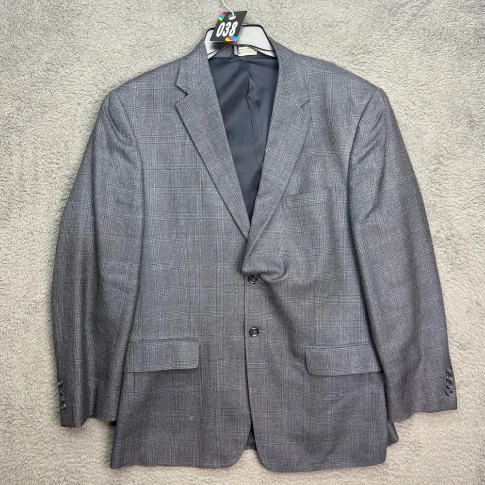 Jos A Bank Sport Coat Mens 44R Gray Silk Wool Plaid Traveler's Collection Blazer
